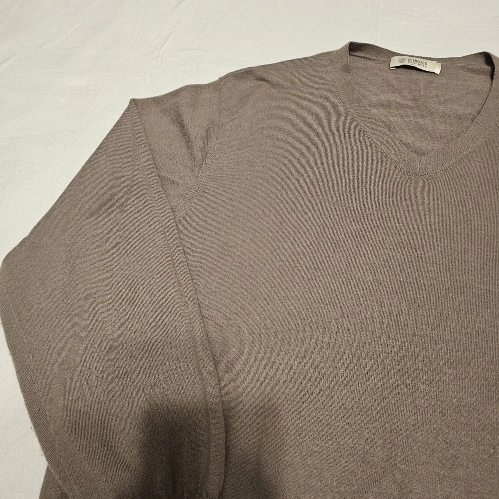Kinross Cashmere Sweater Mens L*missing Size Tag*Taupe Beige V Neck Long Sleeve